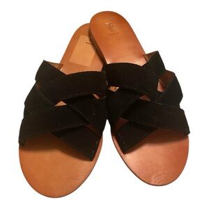 Frye Suede Leather Black Slide Sandals Size 10